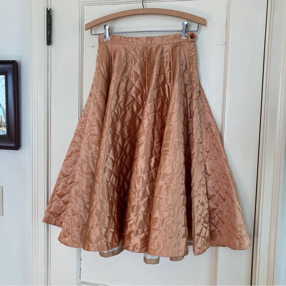 Vintage 50s Embroidered & Quilted Gold Circle Skirt XS